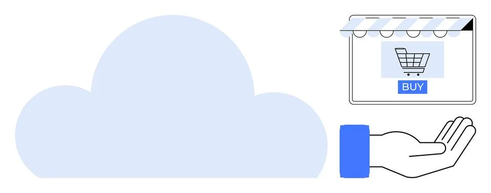 Cloud Computing Supporting Online Shopping with Hand Offering E-commerce St.. 库存插图