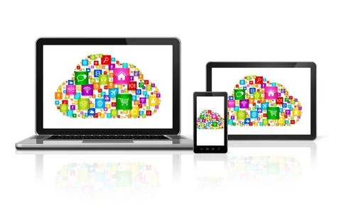  Cloud computing symbol 3D Cloud computing symbol in computer devices Copy... Stock Photos