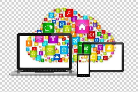 Cloud computing symbol and computer set 스톡 일러스트