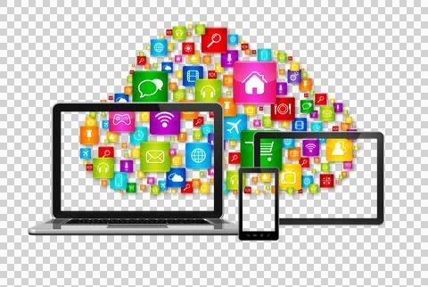 Cloud computing symbol and computer set Stock Illustration