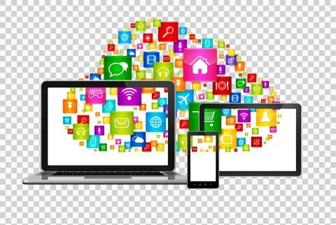 Cloud computing symbol and computer set Stock Illustration