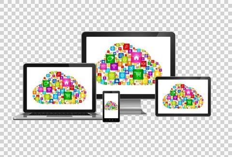 Cloud computing symbol in computer set 스톡 일러스트