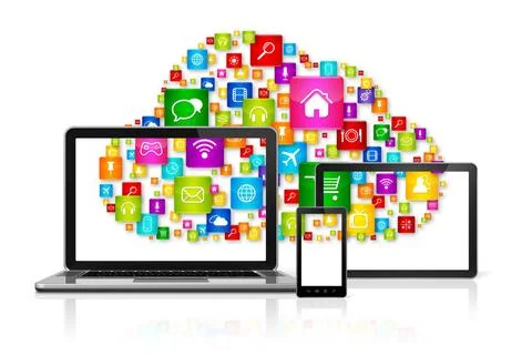 Cloud computing symbol on computer set 3D Cloud computing symbol on comput... Stock Photos