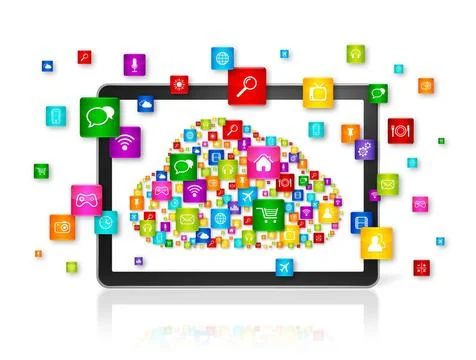  Cloud computing symbol in Digital Tablet pc 3D Cloud computing symbol in ... Stock Photos
