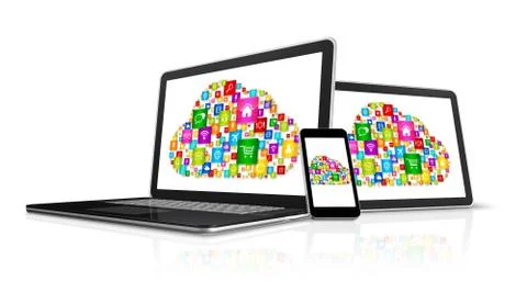 Cloud computing symbol in electronic devices Stock Illustration