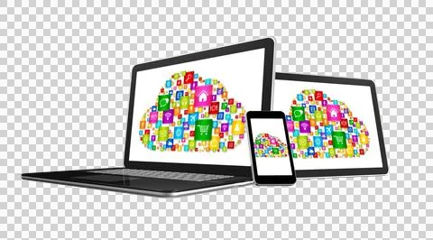 Cloud computing symbol in electronic devices Stock Illustration
