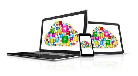  Cloud computing symbol in electronic devices 3D Cloud computing symbol in... Stock Photos