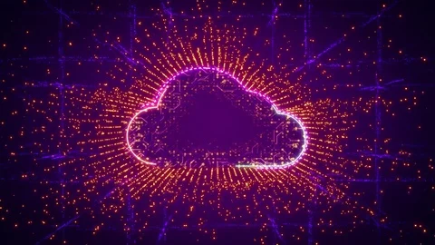 Cloud computing symbol emits particles in digital corridor Stock Footage 81693273