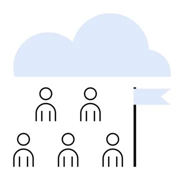 Cloud Computing Symbol with Five Users and a Flag Representing Team Coordination 스톡 일러스트