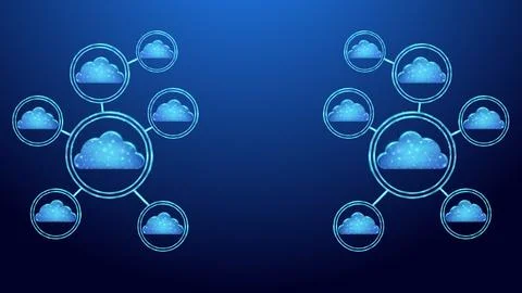 Cloud computing symbol in glowing wireframe style. イラスト素材