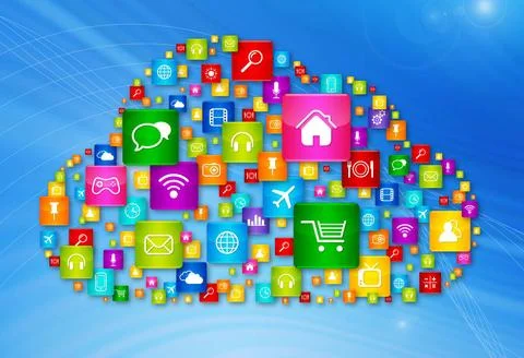 Cloud Computing symbol on high tech background Cloud Computing symbol. app... Stock Photos