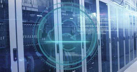 Cloud computing symbol image over server racks in data center Stock Photos