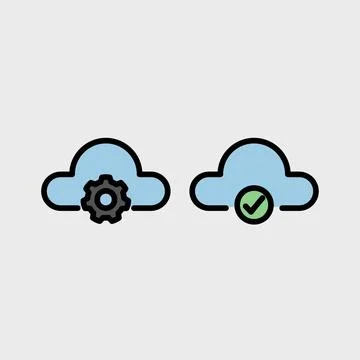 Cloud computing symbol set - Cloud computing, cloud infrastructure, technolog Stock Illustration