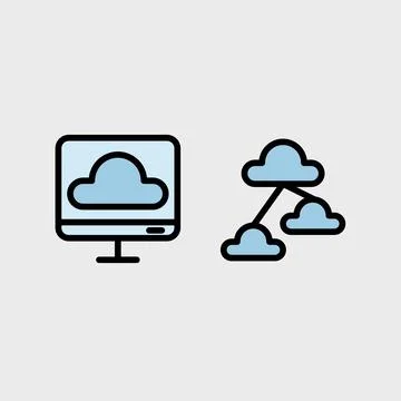 Cloud computing symbol set - Cloud computing, cloud infrastructure, technolog Stock Illustration