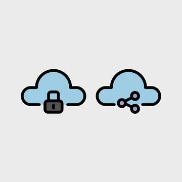 Cloud computing symbol set - Cloud computing, cloud infrastructure, technolog Stock Illustration