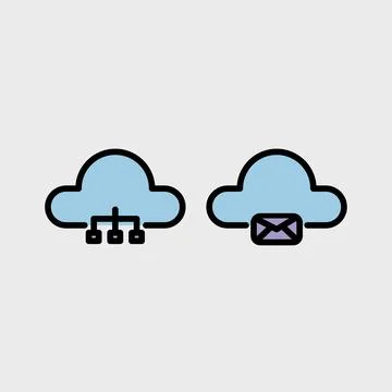 Cloud computing symbol set - Cloud computing, cloud infrastructure, technolog Stock Illustration