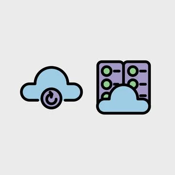 Cloud computing symbol set - Cloud computing, cloud infrastructure, technolog Stock Illustration