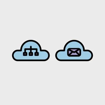Cloud computing symbol set - Cloud computing, cloud infrastructure, technolog Stock Illustration