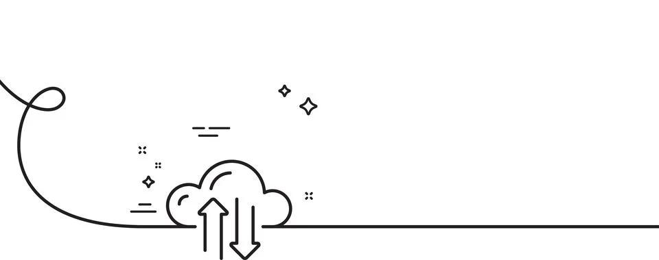 Cloud computing sync line icon. Internet data storage sign. Continuous line with Stock Illustration