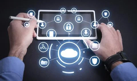 Cloud computing system. Big data. Business processes Stock Photos
