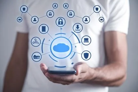 Cloud computing system. Big data. Business processes Stock Photos