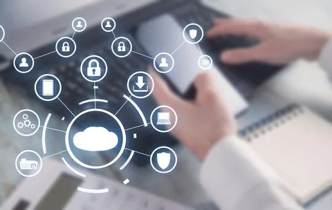 Cloud computing system. Big data. Business processes Stock Photos