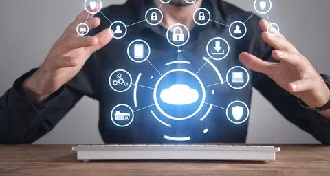 Cloud computing system. Big data. Business processes Stock Photos