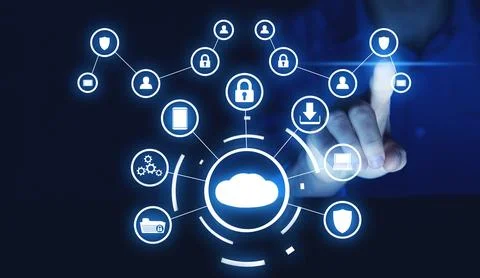 Cloud computing system. Big data. Business processes Stock Photos