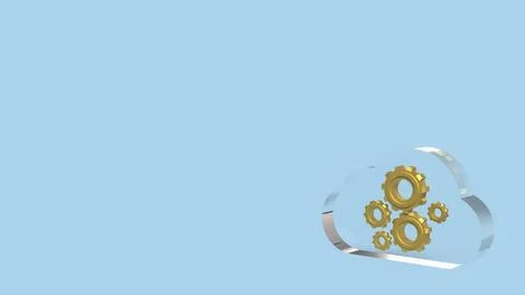 Cloud Computing System with Gear Technology Concept 3d render. Stock Illustration