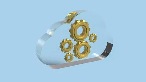 Cloud Computing System with Gear Technology Concept 3d render. 库存插图