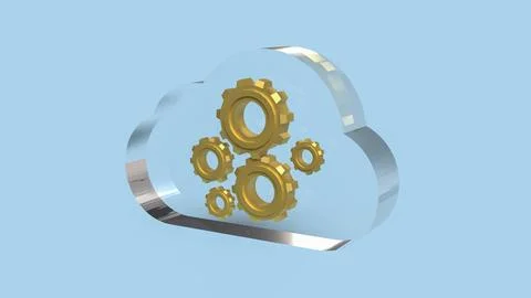 Cloud Computing System with Gear Technology Concept 3d render. 库存插图
