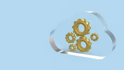 Cloud Computing System with Gear Technology Concept 3d render. Illustrazione stock