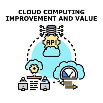 Cloud computing system improving software development optimization and value Stock Illustration