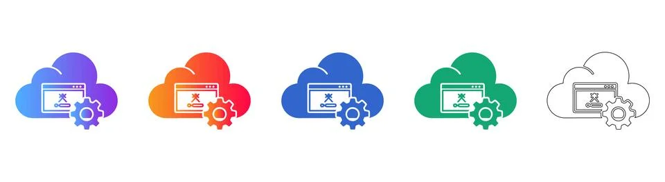 Cloud Computing System Maintenance Icons 스톡 일러스트