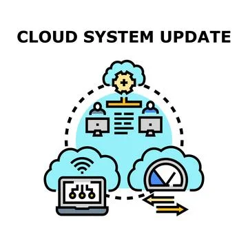 Cloud computing system updating and data transfer 스톡 일러스트