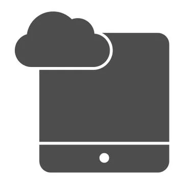 Cloud computing on tablet solid icon. Digital tablet with cloud vector Stock Illustration