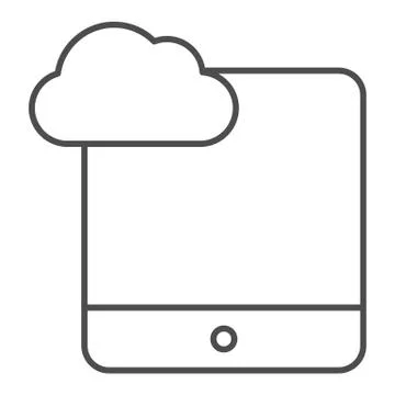 Cloud computing on tablet thin line icon. Digital tablet with cloud vector Stock Illustration