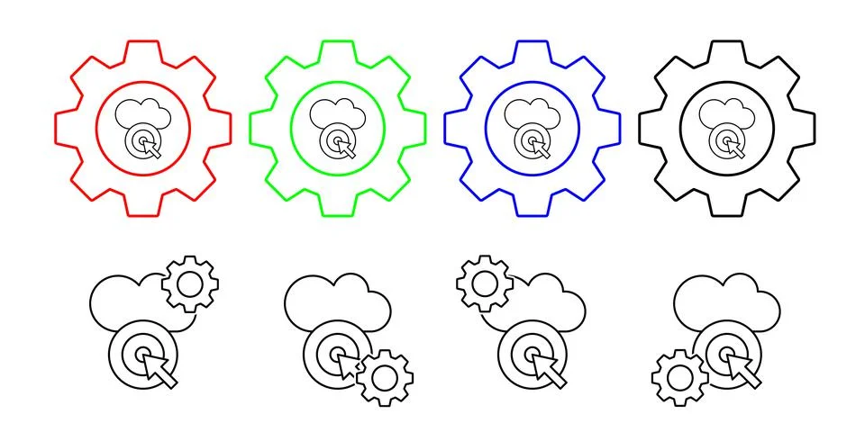 Cloud computing, target, seo vector icon in gear set illustration for ui and ux Illustrazione stock