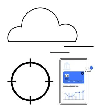 Cloud computing, targeting, and financial data analytics on a tablet screen Stock Illustration