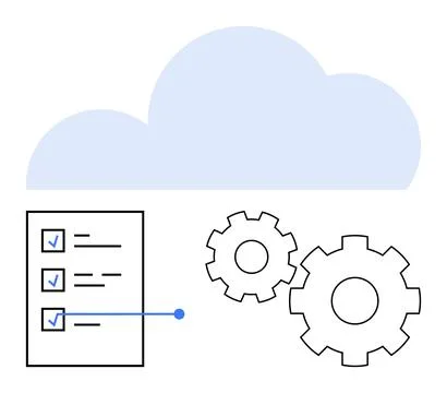 Cloud computing with task checklist and cogwheels for optimization and effi.. Stock Illustration