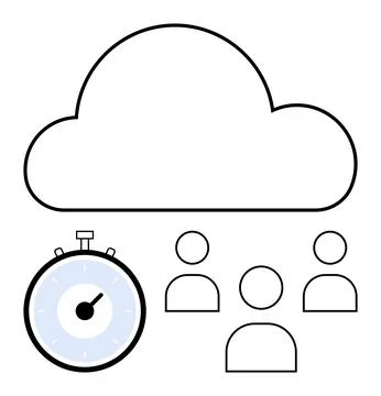 Cloud Computing with Team Collaboration and Time Management Elements Illustrazione stock