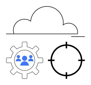 Cloud computing with team collaboration gear and precise target objective Stock Illustration