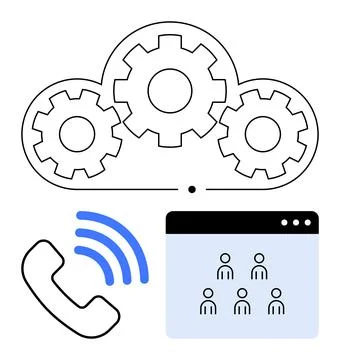 Cloud computing, teamwork, online meetings, connectivity, remote work, cloud  库存插图