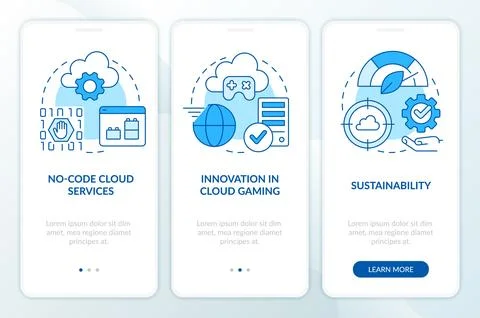 Cloud computing technologies blue onboarding mobile app screen Illustrazione stock