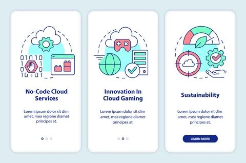 Cloud computing technologies trends onboarding mobile app screen Illustrazione stock