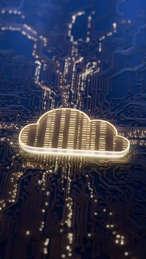Cloud computing technology 3D background. Cloud storage icon on circuit board Stock Footage 310619202