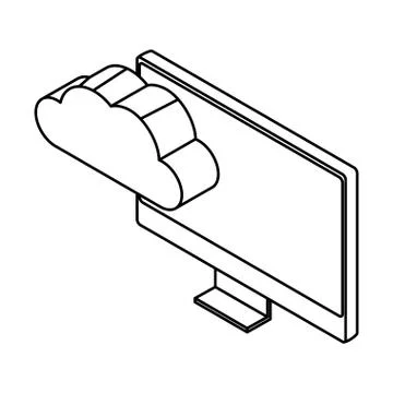Cloud computing technology 3d symbol in black and white 스톡 일러스트