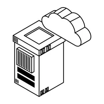 Cloud computing technology 3d symbol in black and white Stock Illustration