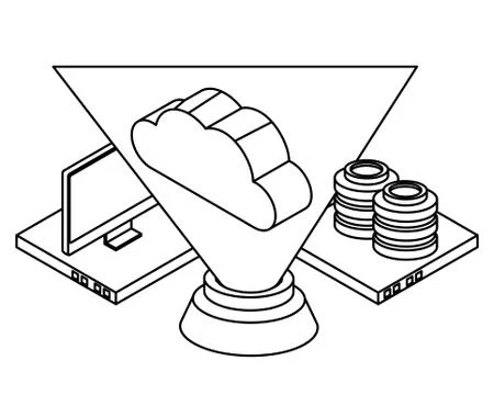 Cloud computing technology 3d symbol in black and white Stock Illustration