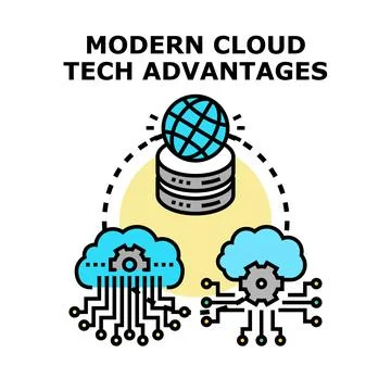 Cloud computing technology advantages with global data networks Stock Illustration